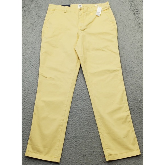 Gap Girlfriend Khaki Pants Womens 8 Yellow Slim Fit Slash Pocket Straight Leg - Picture 1 of 11